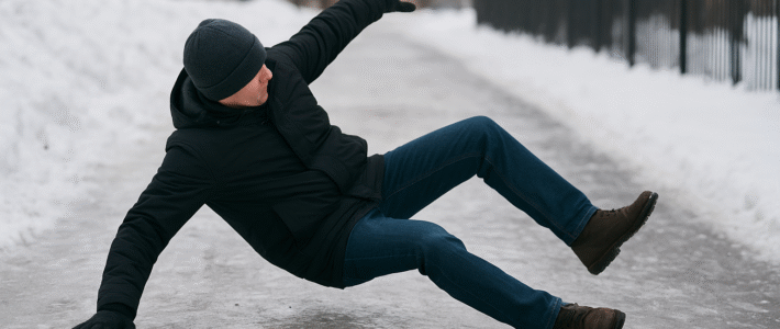 Työmatkalla liukastuminen.