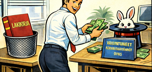 Tapaturmaeläke, vakuutusyhtiöt ja vammautuneen todellisuus: ikuinen epäilty ja ajojahti AI:n luoma kuva vakuutusyhtiön korvauskäsittelystä