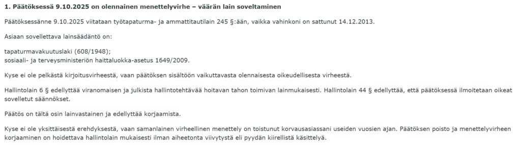 Menettelyvirhe lakisääteisessä hallintopäätöksessä
