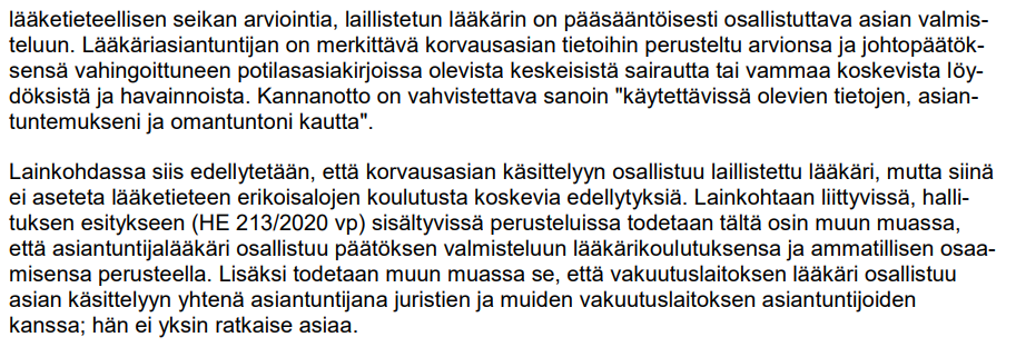 Vakuutusyhtiön korvauspolitiikka STM:n vastaus
