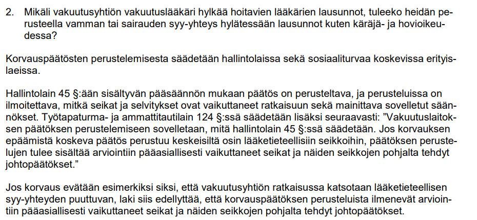 Vakuutuslääkärin perusteluvaatimus, STM
