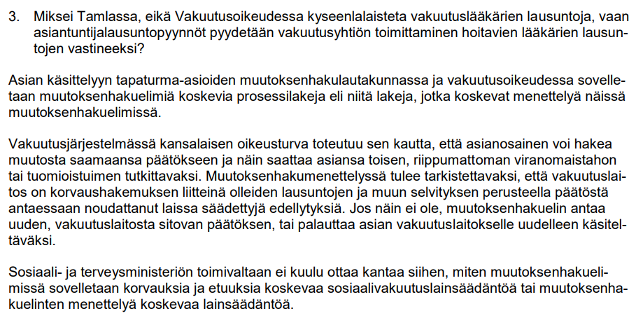 LAkisääteisen vakuutuksen muutoksenhaun erot Tamla/vakuutusoikeus vs. käräjät/hovi