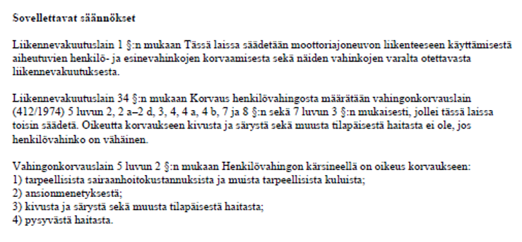 Liikennevakuutus korvauspäätös
